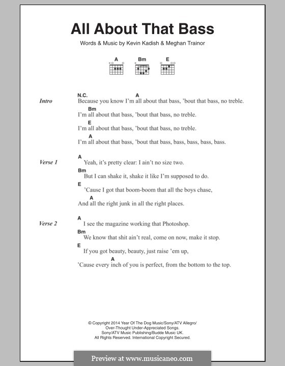 Piano-vocal version: Lyrics and chords by Kevin Kadish, Meghan Trainor