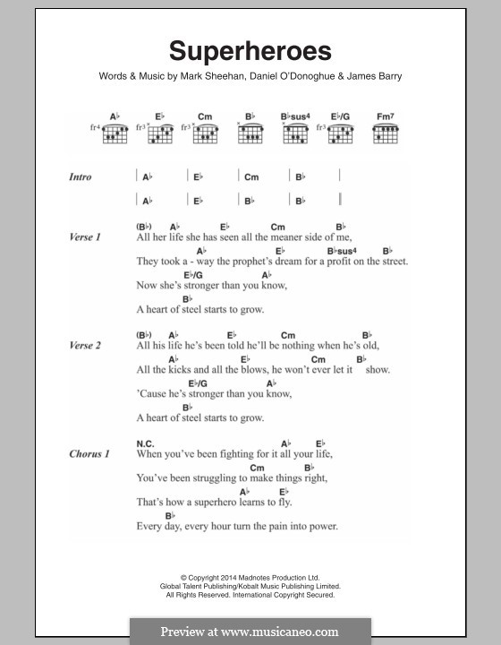 Superheroes (The Script): Lyrics and chords by Danny O'Donoghue, Mark Sheehan, James Barry