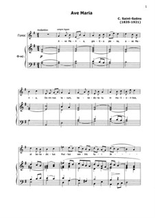 Ave Maria for Voice and Organ: Version for voice and piano by Camille Saint-Saëns