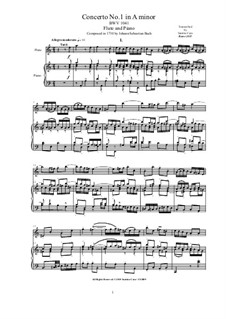 Concerto for Violin, Strings and Basso Continuo No.1 in A Minor, BWV 1041: Arrangement for flute and piano by Johann Sebastian Bach
