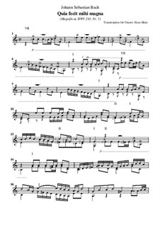 Magnificat in D Major, BWV 243: Nr.5 Quia fecit mihi magna, für Gitarre by Johann Sebastian Bach