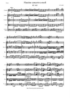 Concerto for Flautino and Strings in A Minor, RV 445: Score and parts by Antonio Vivaldi