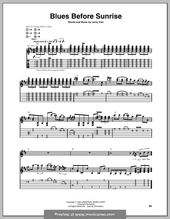 Blues Before Sunrise: For guitar with tab by Leroy Carr