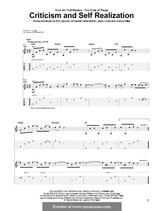 Criticism and Self Realization (All That Remains): For guitar with tab by Jason Costa, Mike Martin, Oli Herbert, Philip LaBonte, Joshua Wilbur