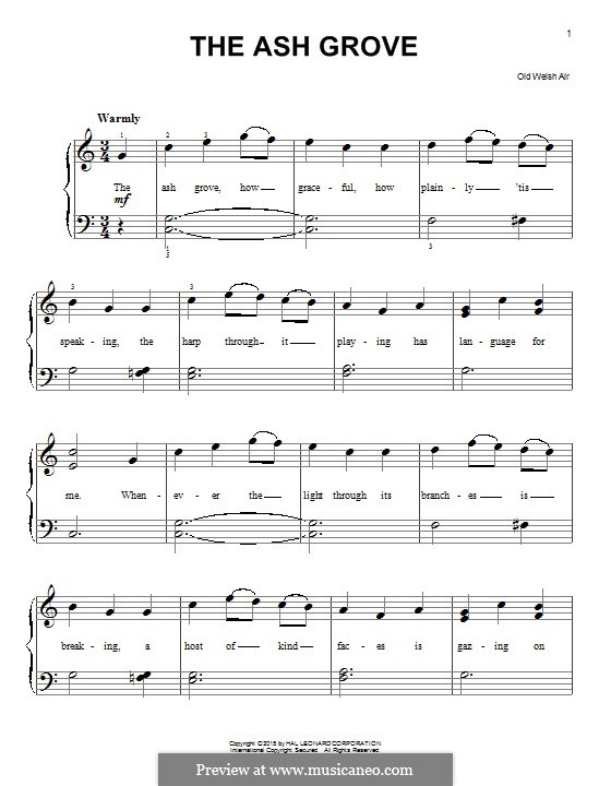 The Ash Grove (printable scores): For piano by folklore