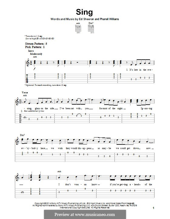 Sing: For guitar with tab by Ed Sheeran, Pharrell Williams