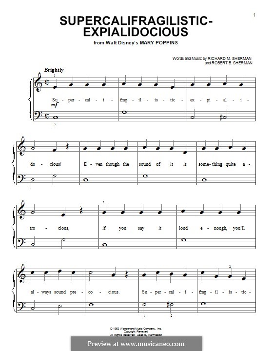 Supercalifragilisticexpialidocious (from Mary Poppins), for Piano: For a single performer by Richard M. Sherman, Robert B. Sherman