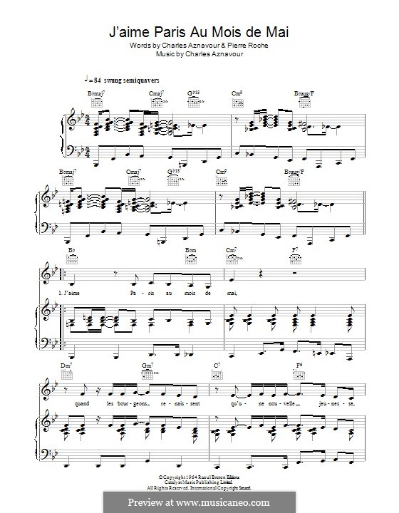 J Aime Paris Au Mois De Mai Zaz By C Aznavour Sheet Music On Musicaneo