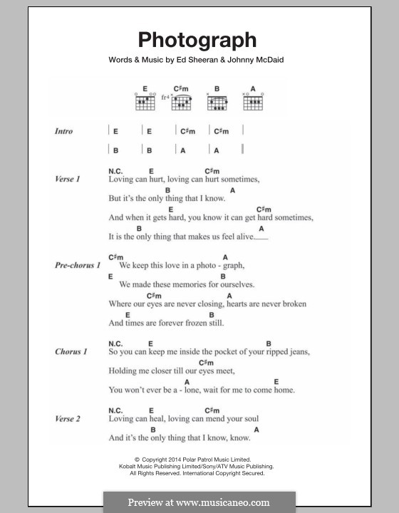 Photograph: Lyrics and chords by Ed Sheeran, John McDaid