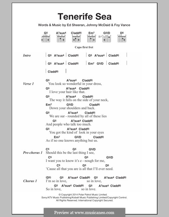 Tenerife Sea: Lyrics and chords by Ed Sheeran, John McDaid, Foy Vance