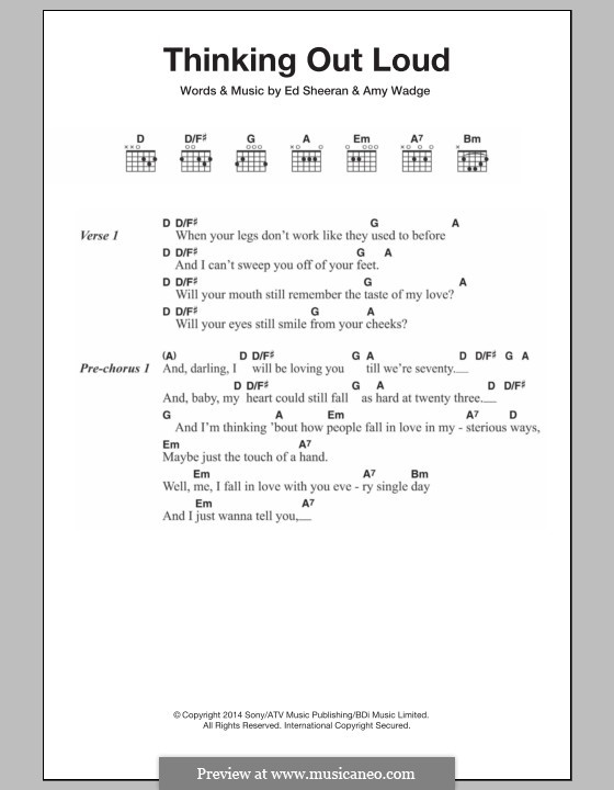 Thinking Out Loud: Lyrics and chords by Ed Sheeran, Amy Wadge