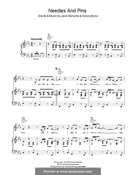 Needles and Pins (Tom Petty and The Heartbreakers): For voice and piano (or guitar) by Jack Nitzsche, Sonny Bono