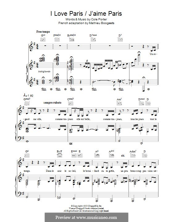 I Love Paris by C. Porter - sheet music on MusicaNeo