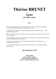 Lynx for flute and piano: Lynx for flute and piano by Thérèse Brenet