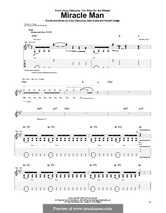 Miracle Man: For guitar with tab by Bob Daisley, Zakk Wylde