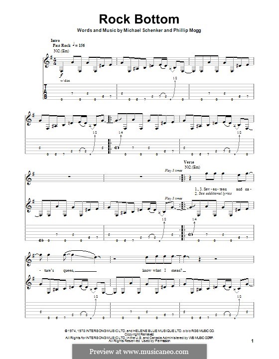 Rock Bottom (UFO): For guitar with tab by Michael Schenker