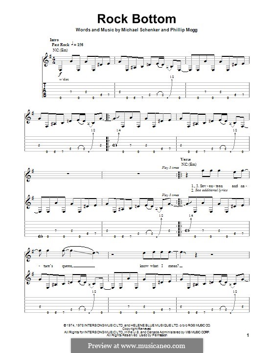 Rock Bottom (UFO) by M. Schenker sheet music on MusicaNeo