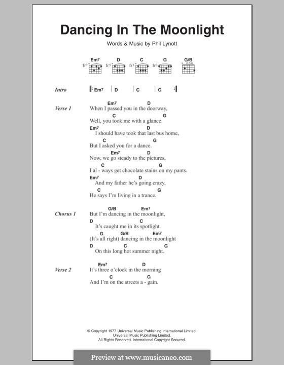 Dancing in the Moonlight (Thin Lizzy): Lyrics and chords by Phil Lynott