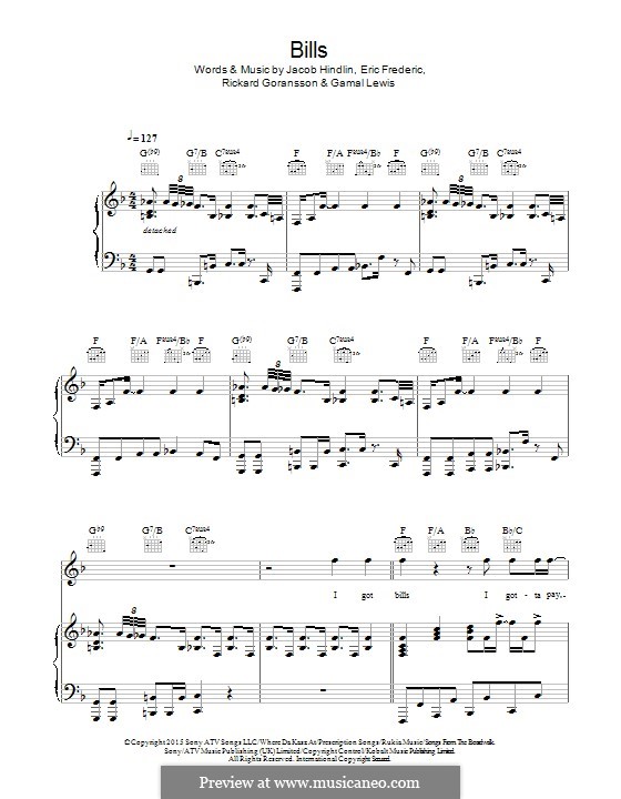 Bills: For voice and piano (or guitar) by Jacob Kasher Hindlin, Eric Frederic, Rickard Goransson, Gamal Lewis