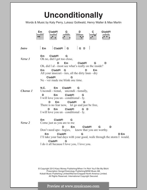 Unconditionally By K Perry L Gottwald Max Martin H R Walter On Musicaneo Chords ratings, diagrams and lyrics. lyrics and chords