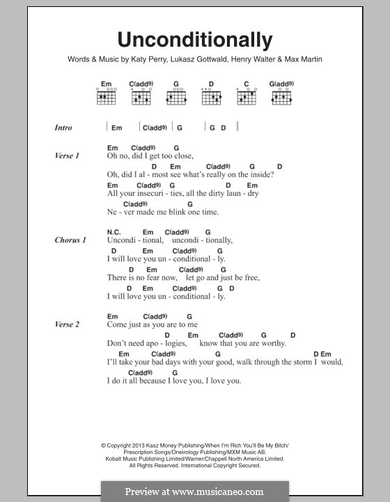 Unconditionally: Lyrics and chords by Katy Perry, Lukas Gottwald, Max Martin, Henry Russell Walter