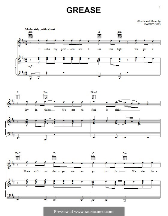 Grease (Frankie Valli) by B. Gibb sheet music on MusicaNeo