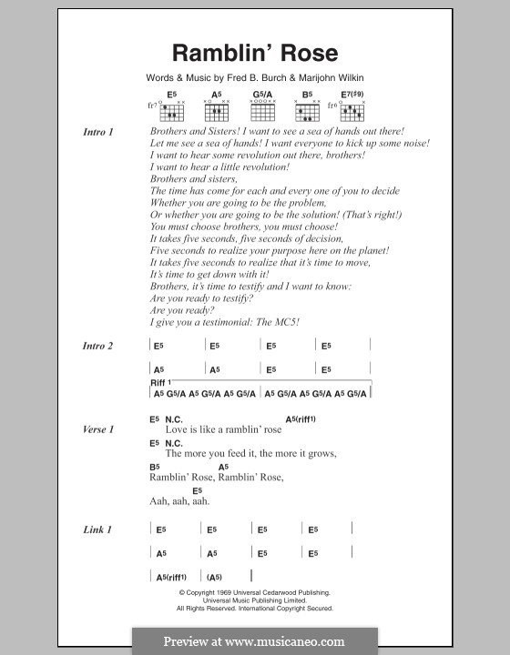 Ramblin' Rose (MC5): Lyrics and chords by Fred B. Burch, Marijohn Wilkin