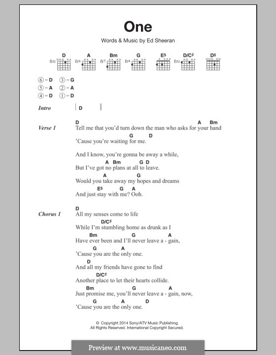 One: Lyrics and chords by Ed Sheeran