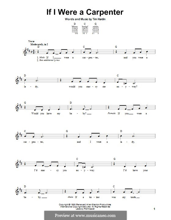 If I Were a Carpenter: For guitar with tab by Tim Hardin