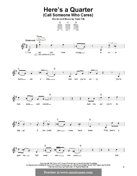 Here's a Quarter (Call Someone Who Cares): For guitar with tab by Travis Tritt