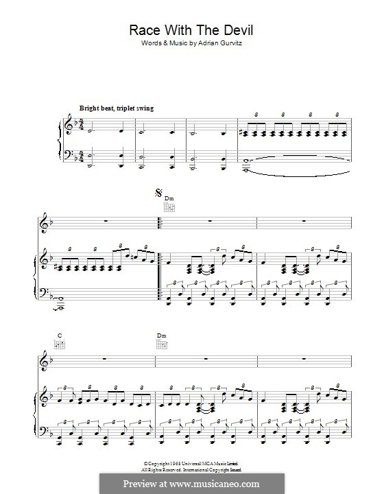 Race with the Devil (Girlschool): For voice and piano (or guitar) by Adrian Gurvitz