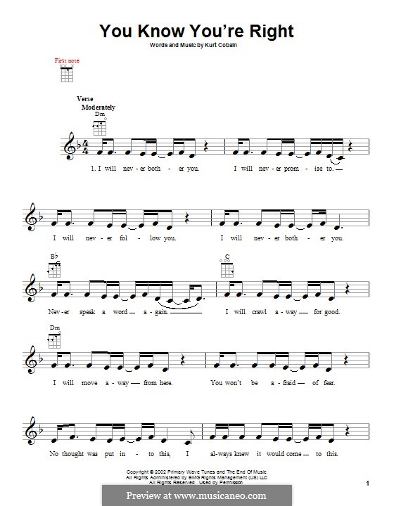 You Know You Re Right Nirvana By K Cobain Sheet Music On Musicaneo