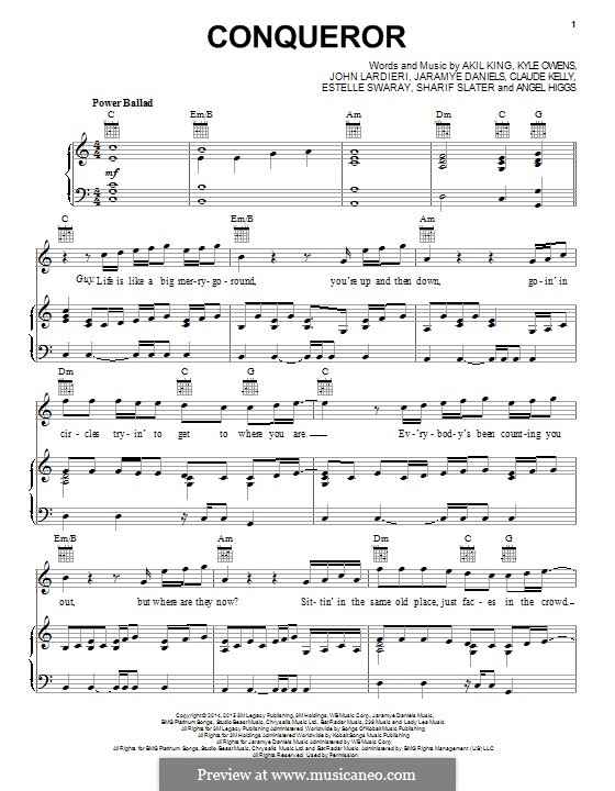 Conqueror (Jussie Smollett and Estelle): For voice and piano (or guitar) by Claude Kelly, Estelle Swaray, John Lardieri, Akil King, Kyle Owens, Jaramye Daniels, Sharif Slater, Angel Higgs