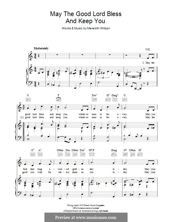 May the Good Lord Bless and Keep You: For voice and piano (or guitar) by Meredith Willson
