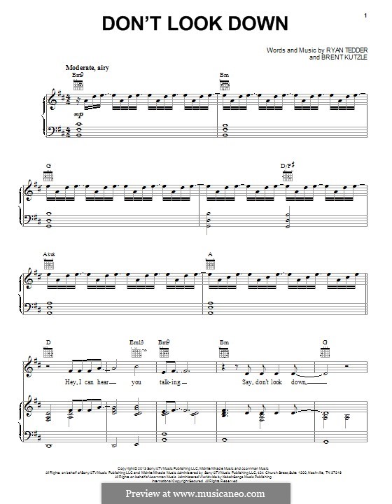 Don't Look Down (OneRepublic): For voice and piano (or guitar) by Brent Kutzle, Ryan B Tedder