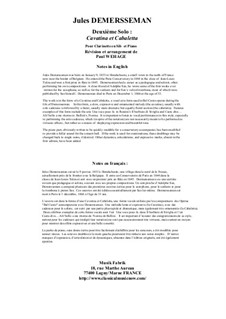 Deuxième Solo - Cavatina et Cabaletta: For clarinet and piano by Jules Demersseman