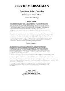 Deuxième Solo - Cavatina et Cabaletta: For baritone saxophone and piano by Jules Demersseman