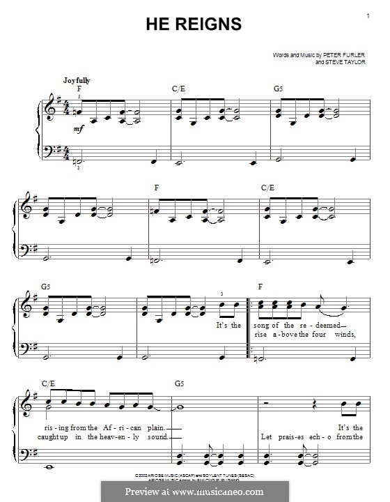 He Reigns (Newsboys): For piano by Peter Furler, Steve Taylor