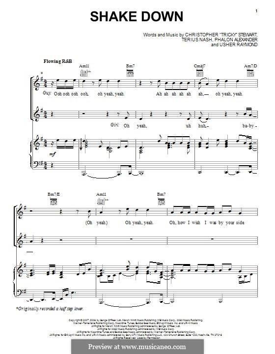 Shake Down (Mary J. Blige): For voice and piano (or guitar) by Tricky Stewart , Phalon Alexander, Terius Nash