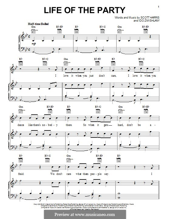 Life of the Party (Shawn Mendes): For voice and piano (or guitar) by Scott Harris, Ido Zmishlany