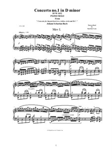 Concerto for Harpsichord and Strings No.1 in D Minor , BWV 1052: Movement I, for piano version by Johann Sebastian Bach