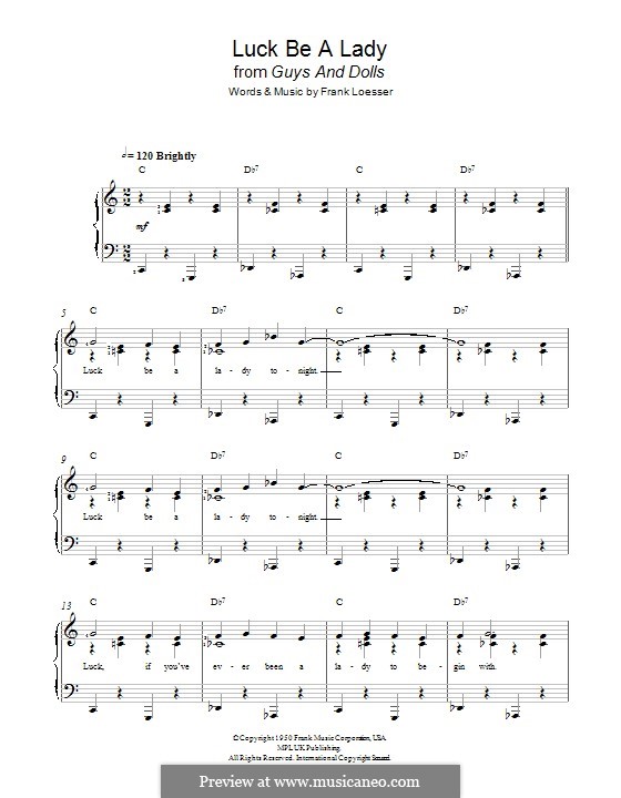 Luck, Be a Lady (from Guys and Dolls) by F. Loesser on MusicaNeo