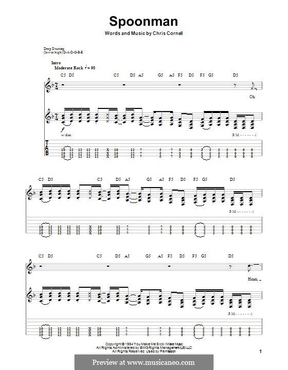 Spoonman (Soundgarden): For guitar with tab by Chris Cornell