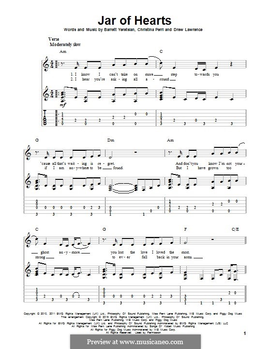 Jar of Hearts: For guitar with tab by Barrett Yeretsian, Christina Perri, Drew Lawrence