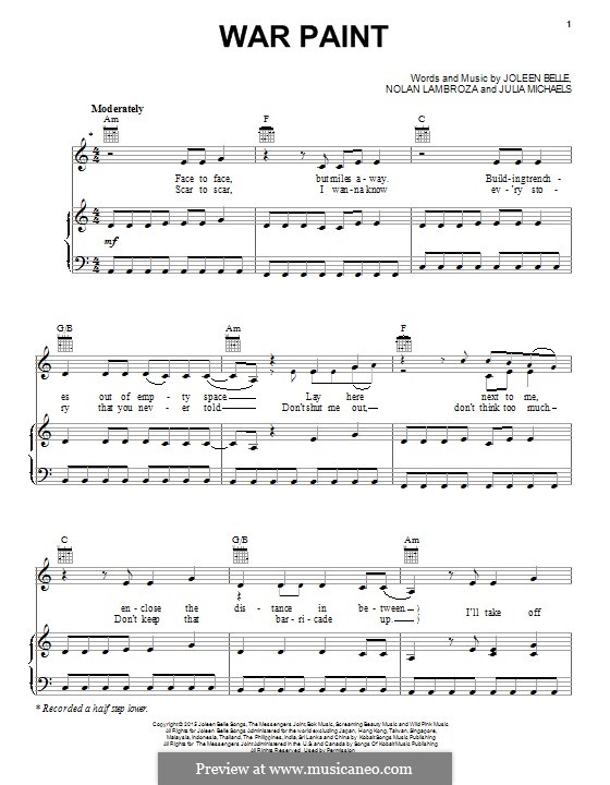 War Paint By J Belle N Lambroza J Michaels Sheet Music On Musicaneo