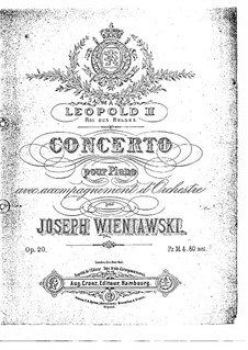 Concerto for Piano and Orchestra in G Minor, Op.20: Arrangement for two pianos four hands by Józef Wieniawski