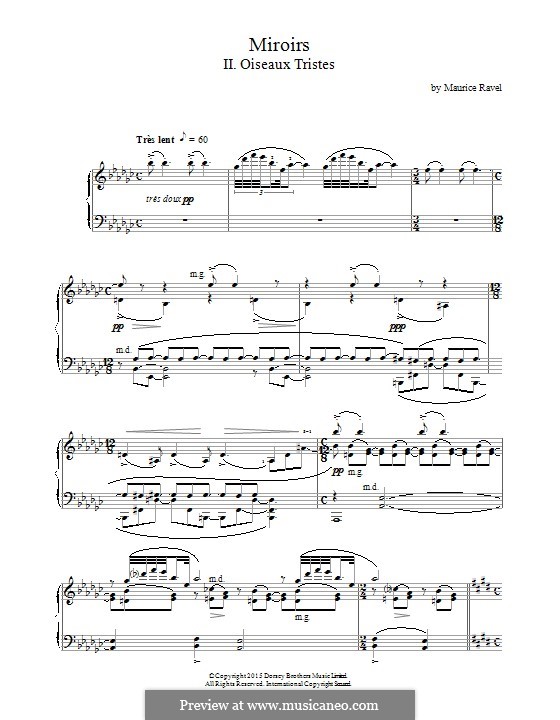 Miroirs. Suite for Piano, M.43: Movement II Oiseaux Tristes by Maurice Ravel