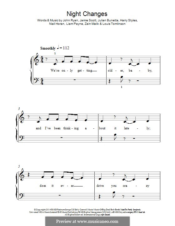 night changes sheet music night changes sheet music