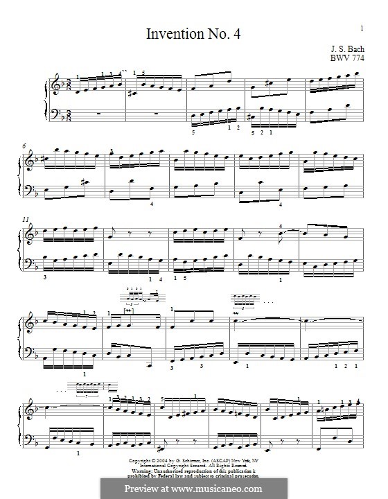 No.4 in D Minor, BWV 775: For piano by Johann Sebastian Bach