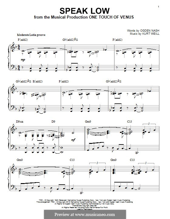 Speak Low: For piano by Kurt Weill